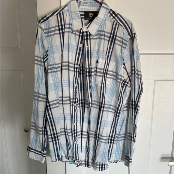 Timberland Men's White and Blue Checkered Shirt - Picture 1 of 3